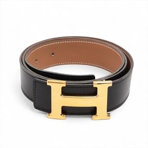 Authentic HERMES black and brown reversible Constance H buckle belt 110cm